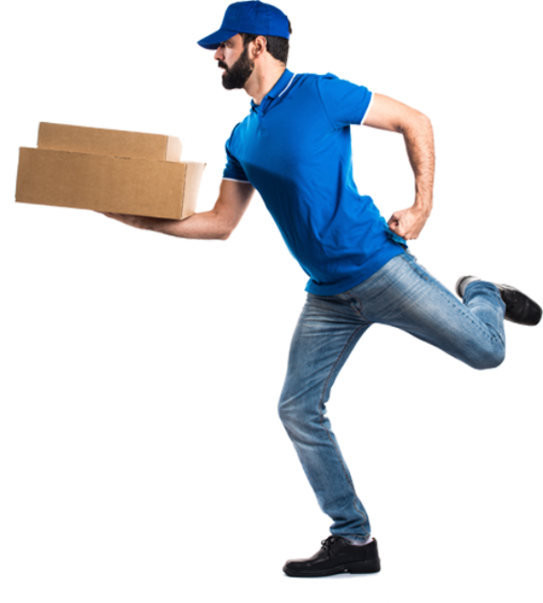 relocation expert standing holding a cardboard box